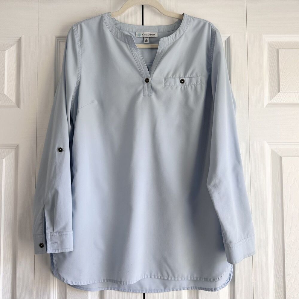 Coolibar Travel Tunic Top M Blue UPF 50 Sun Protection Lightweight Outdoor